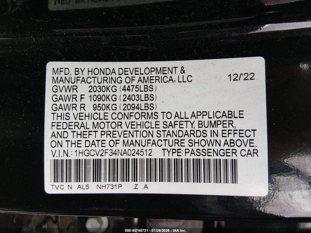 2022 HONDA ACCORD SPORT 2.0T 9