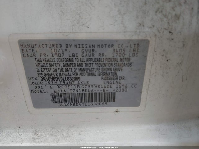 2020 NISSAN VERSA S XTRONIC CVT 9