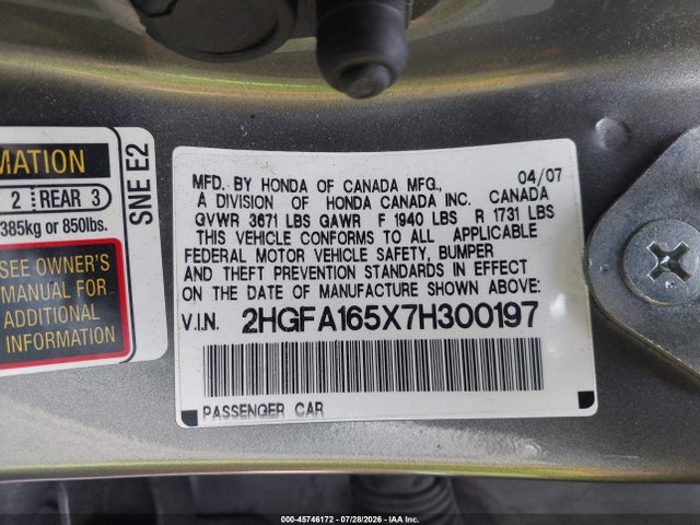 2007 Honda CIVIC LX — фото 9