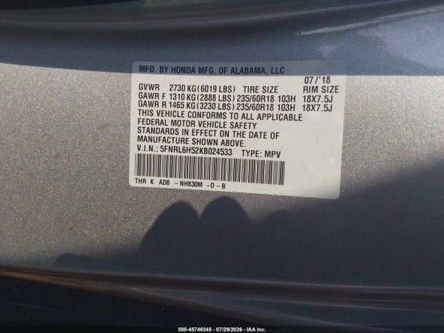 2019 HONDA ODYSSEY EX 9