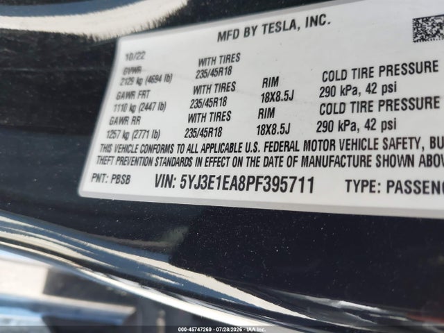 2023 Tesla MODEL 3 REAR-WHEEL DRIVE 照片 9