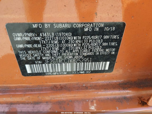 2019 SUBARU CROSSTREK 2.0I PREMIUM 9