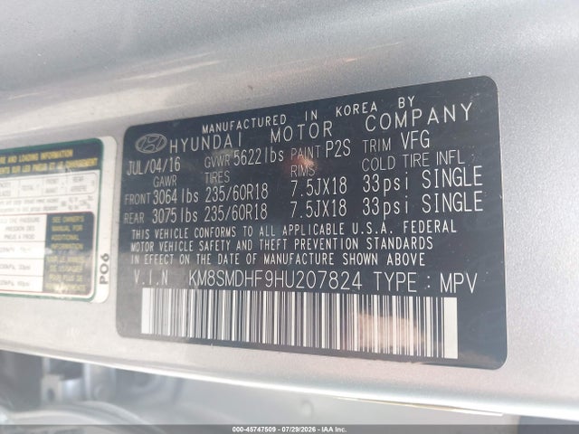 2017 HYUNDAI SANTA FE SE 9