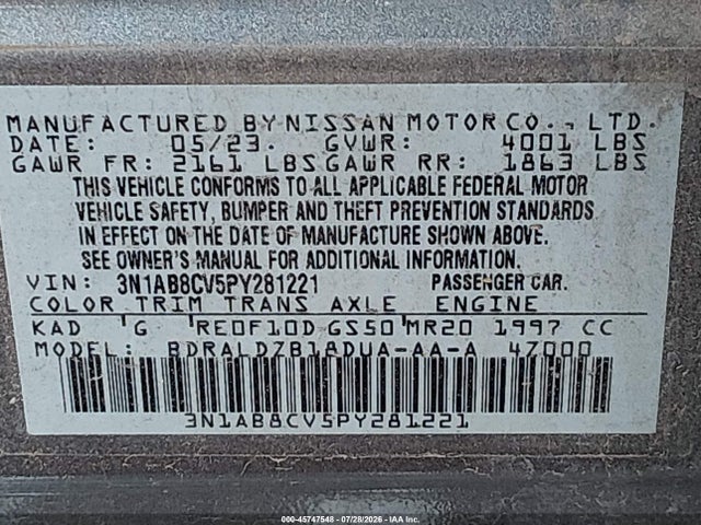 2023 NISSAN SENTRA SV XTRONIC CVT 9
