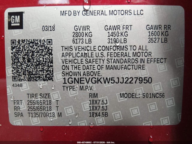 2018 CHEVROLET TRAVERSE LT CLOTH 9