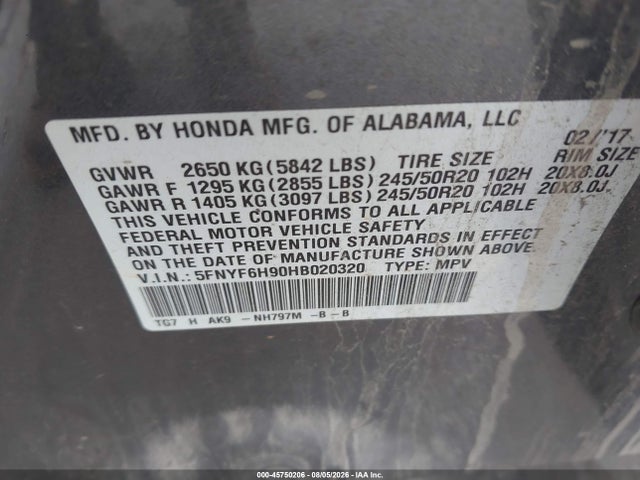 2017 HONDA PILOT TOURING 9