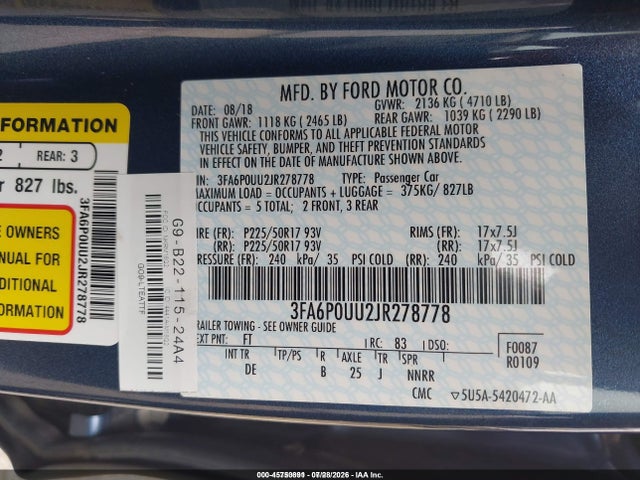 2018 FORD FUSION HYBRID S — фото 9