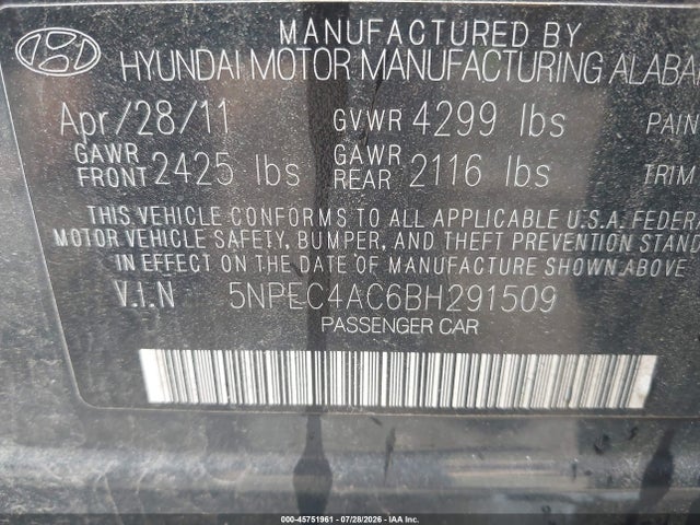 2011 Hyundai SONATA LIMITED 照片 9