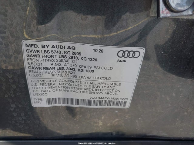 2021 AUDI SQ5 PREMIUM PLUS TFSI QUATTRO TIPTRONIC 9