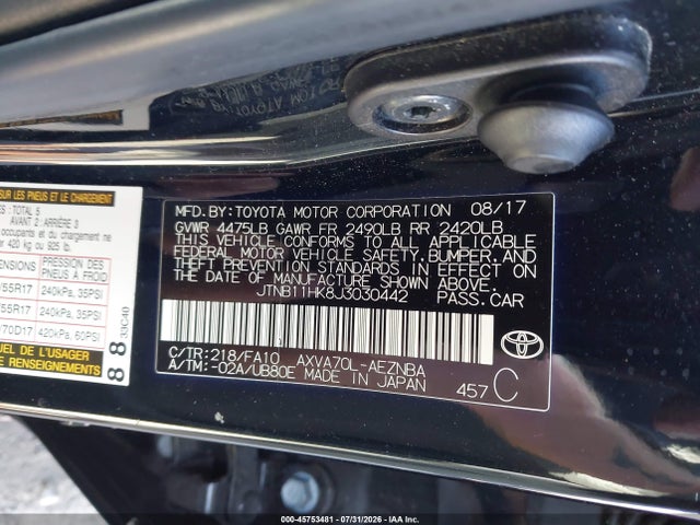2018 Toyota CAMRY LE — фото 9