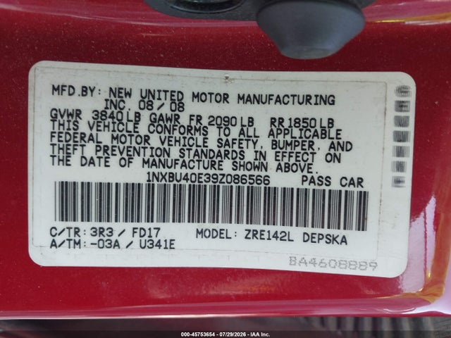 2009 Toyota COROLLA S 照片 9