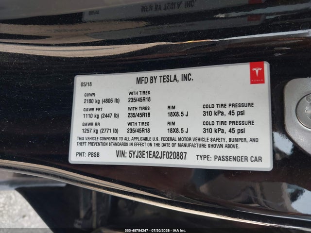 2018 TESLA MODEL 3 LONG RANGE/MID RANGE 9