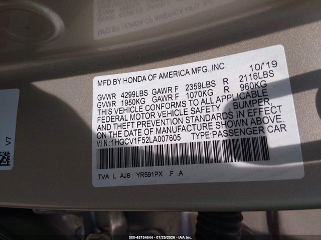 2020 HONDA ACCORD EX-L 9