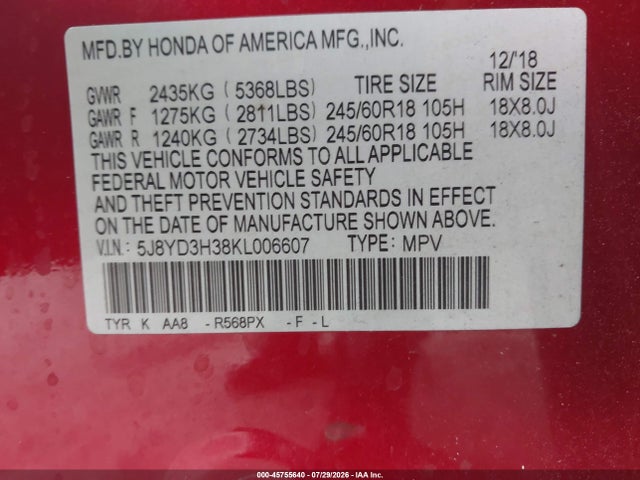 2019 ACURA MDX STANDARD 9