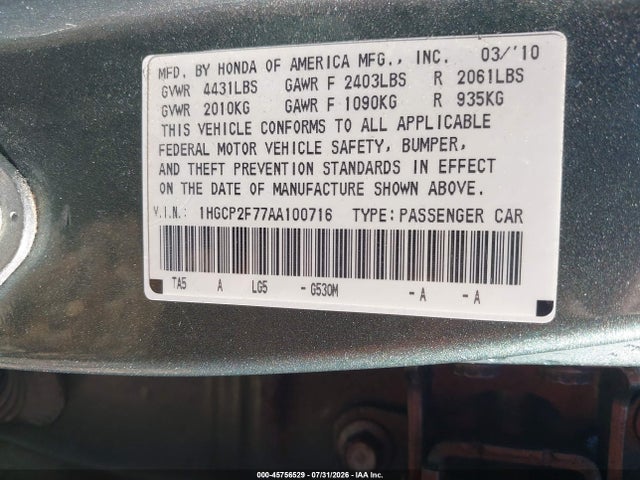 2010 Honda ACCORD 2.4 EX photo 9