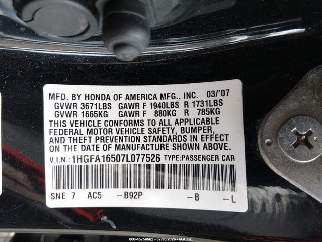 2007 Honda CIVIC LX photo 9
