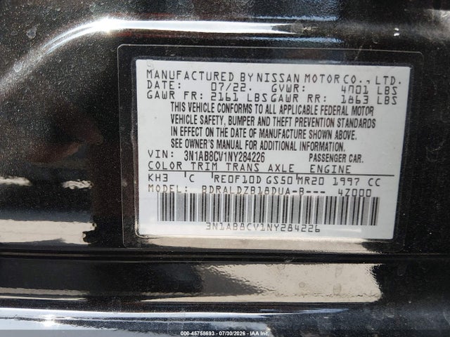 2022 NISSAN SENTRA SV XTRONIC CVT 9