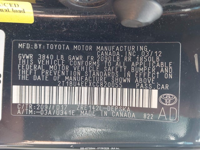 2012 Toyota COROLLA S 照片 9