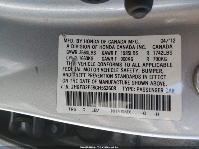 2012 Honda CIVIC LX — фото 9