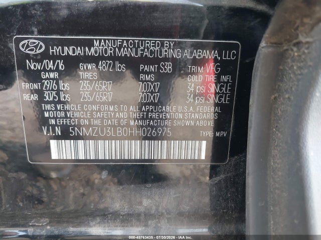 2017 HYUNDAI SANTA FE SPORT 2.4L 9