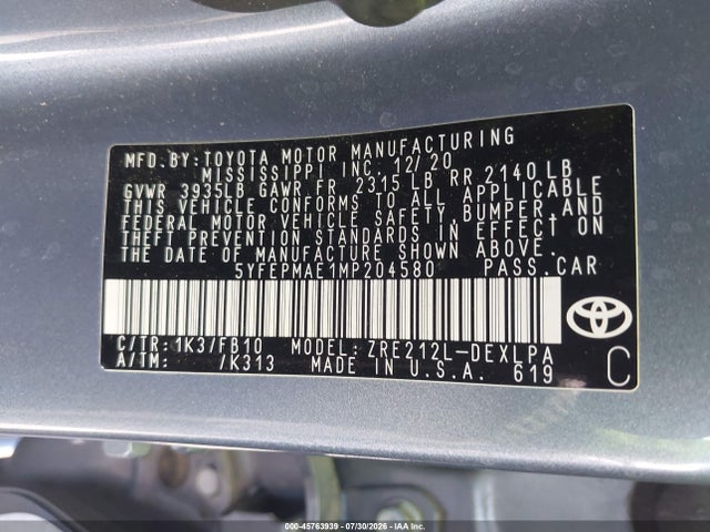 2021 TOYOTA COROLLA LE 9