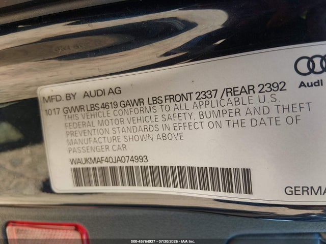 2018 AUDI A4 2.0T TECH ULTRA PREMIUM/2.0T ULTRA PREMIUM photo 9