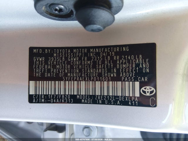 2020 TOYOTA COROLLA LE 9