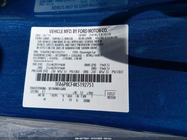 2019 FORD MUSTANG GT PREMIUM 9