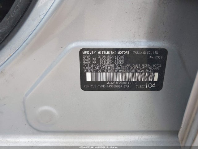 2019 MITSUBISHI MIRAGE G4 RF 9