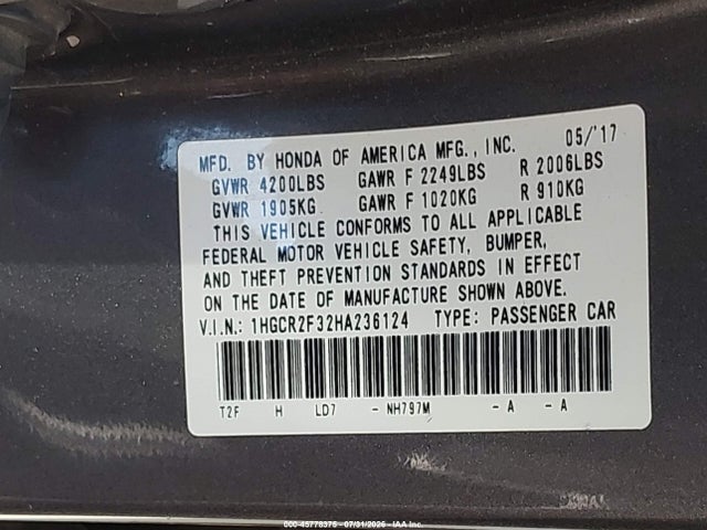 2017 Honda ACCORD LX 照片 9