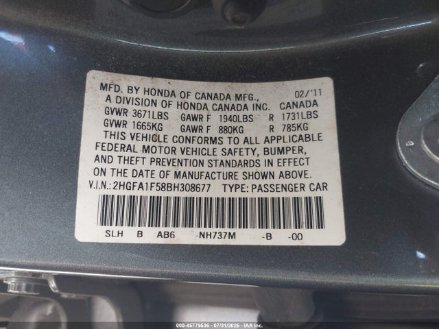 2011 Honda CIVIC LX — фото 9