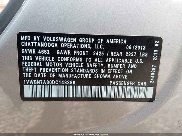 2013 Volkswagen PASSAT 2.0L TDI SE — миниатюра 9