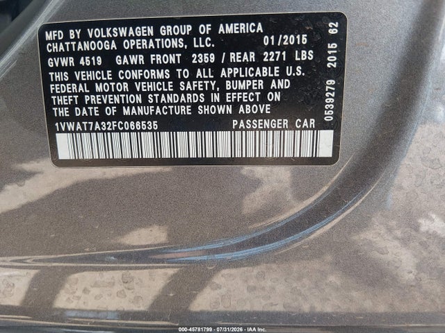 صورة 9 لـ 2015 Volkswagen PASSAT 1.8T S