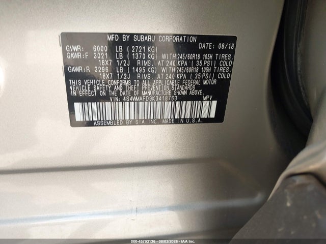 2019 SUBARU ASCENT PREMIUM 9
