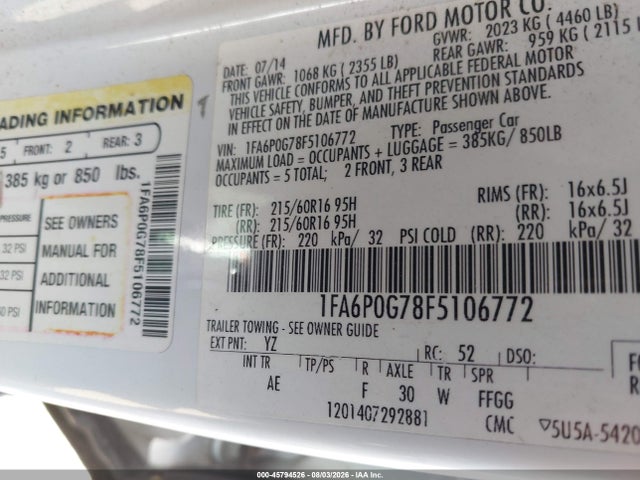 2015 FORD FUSION S 照片 9
