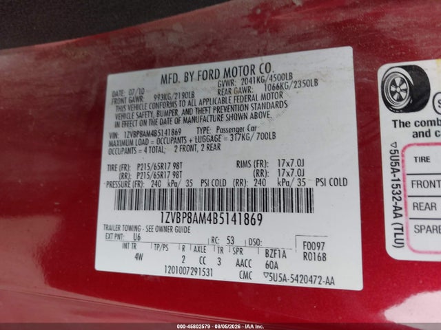 2011 FORD MUSTANG V6 PREMIUM 照片 9