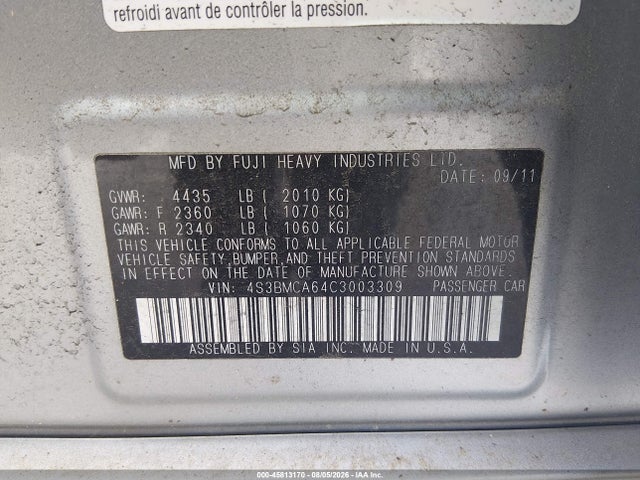 2012 Subaru LEGACY 2.5I 照片 9