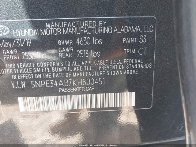 2019 HYUNDAI SONATA LIMITED 2.0T 9