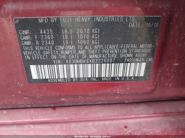 2011 Subaru LEGACY 2.5I LIMITED 照片 9