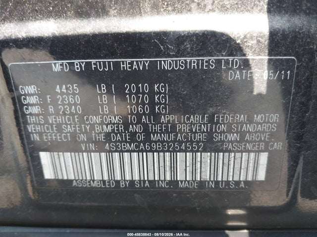 2011 Subaru LEGACY 2.5I 照片 9