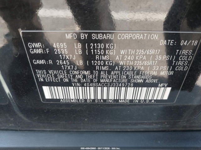 2018 SUBARU OUTBACK 2.5I PREMIUM 9