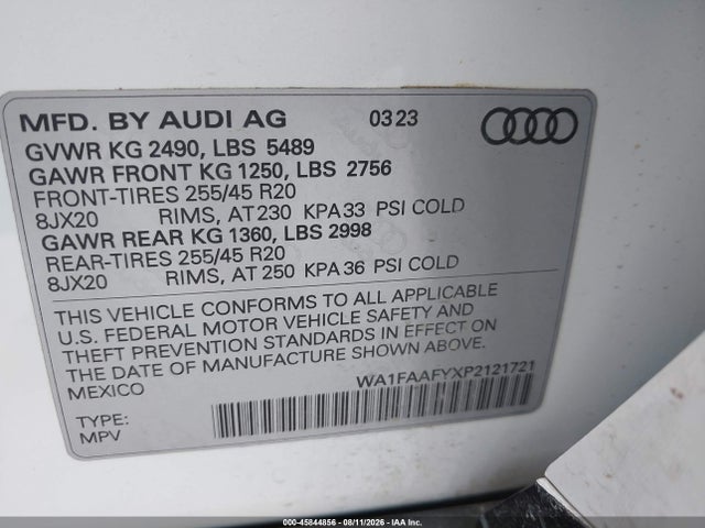 2023 AUDI Q5 PRESTIGE 45 TFSI S LINE QUATTRO S TRONIC 9