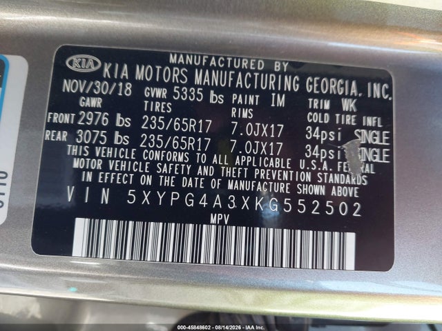 2019 KIA SORENTO 2.4L LX 9