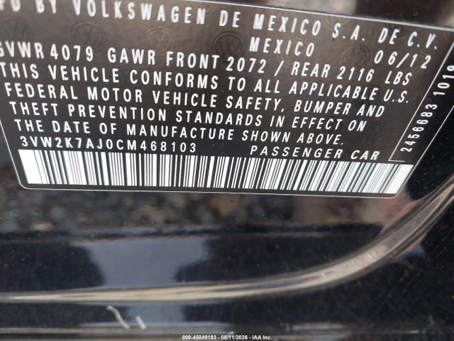 2012 Volkswagen JETTA 2.0L S — фото 9