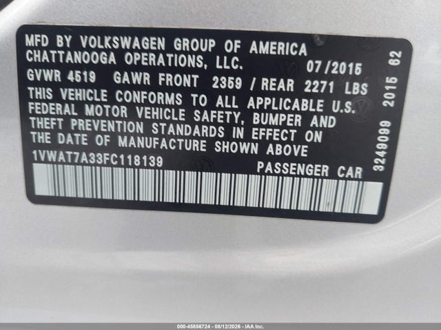 2015 Volkswagen PASSAT 1.8T LIMITED EDITION — фото 9