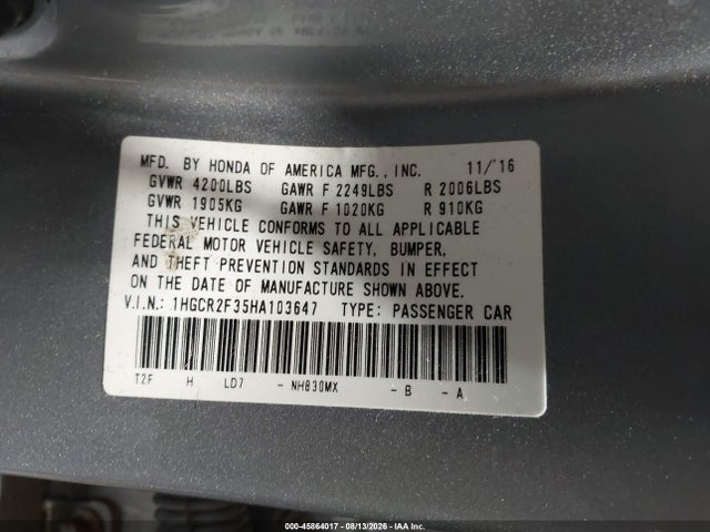 2017 HONDA ACCORD LX 9