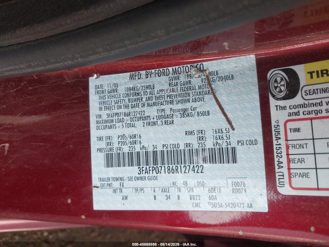 2006 FORD FUSION SE 照片 9