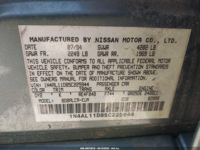 صورة 9 لـ 2005 Nissan ALTIMA 2.5 S