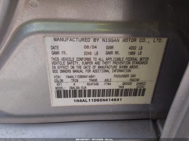2005 Nissan ALTIMA 2.5 S — фото 9