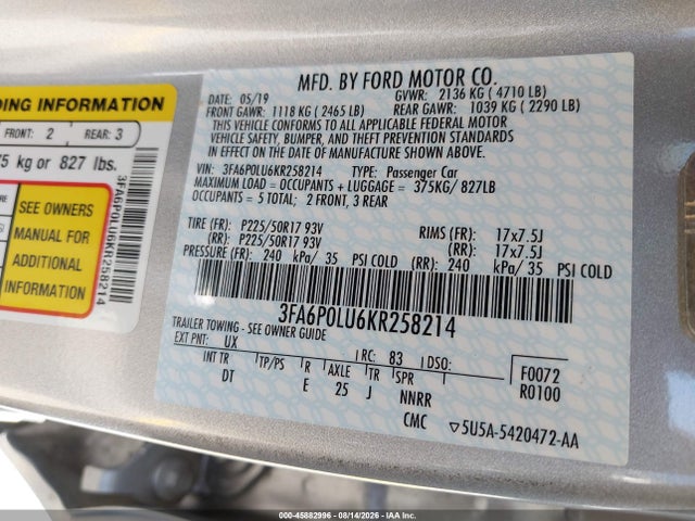2019 FORD FUSION HYBRID SE 9